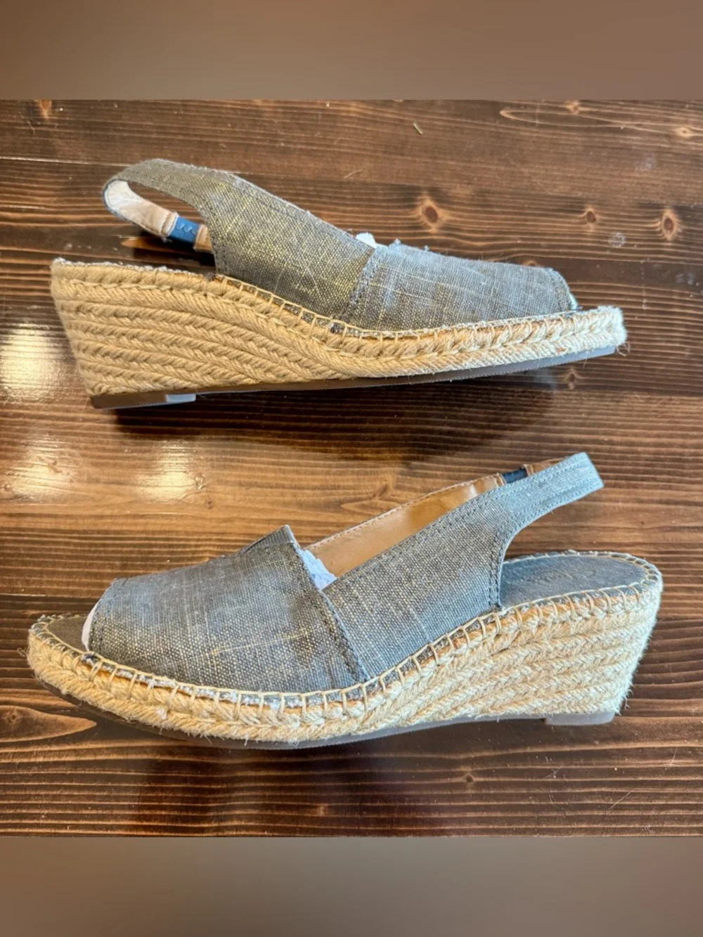 Clarks Petrina Metallic Denim Espadrille Wedge Slingback Sandals Size 10